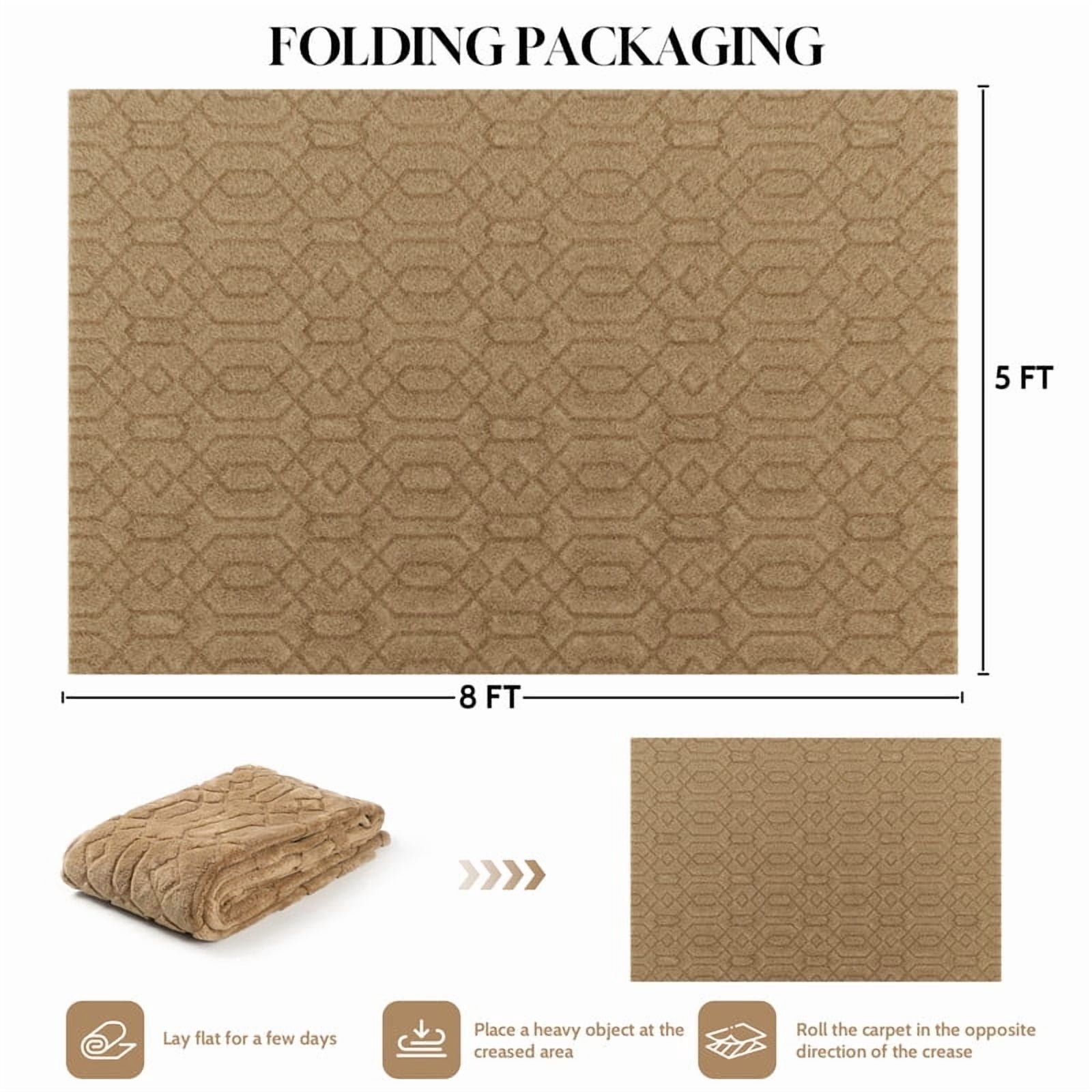 CozyDesg Area Rug for Living Room,5'x8' High-Low Textured Boho Shag Washable Area Rug with Non-Slip Backing,Modern Decor Carpet for Indoor,Bedroom,Dining Room