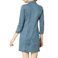 thumbnail image 3 of INSPIRE CHIC Women's Denim Dress 3/4 Sleeve Button Down Mini Jean Shirt Dress XS Baby Blue, 3 of 8