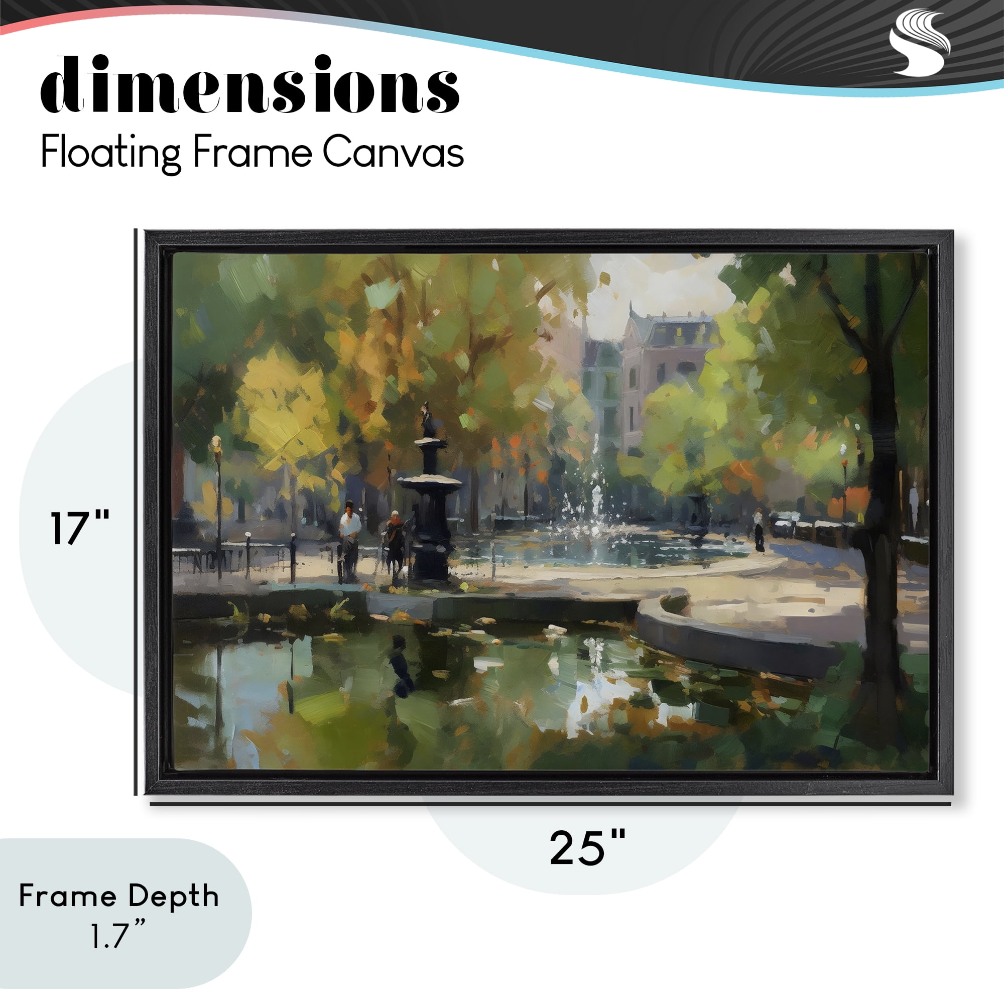 Stupell Industries Autumn Reflections at Park Fountain Black Framed Floater Canvas Wall Art, design by Creative Studio