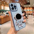 thumbnail image 4 of Compatible with iPhone 14 PRO MAX 5g 6D Plating Cute Astronaut Hidden Stand Holder Phone Case with Gold Side Heart Pattern Camera Protection for Women Shockproof Kickstand Bumper (Blue), 4 of 11