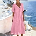 thumbnail image 2 of HBGVBA Women's Casual Linen Maxi Dress,Short Sleeve Dresses,Summer Solid Color V-Neck Pocket Linen Long Maxi Soft Comfortable Dress, 2 of 5