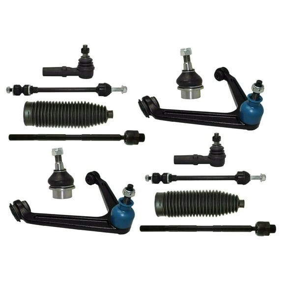 Front Suspension 12 Pc Kit Upper Control Arm   Lower Ball Joints Stabilizer Sway Bar Links Tie Rod Ends with Steering Gear Bellow Fits select: 2002-2005 DODGE RAM 1500