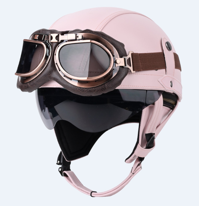 Retro Leather Half Helmet Motorcycle Helmet Scooter Helmet Moped Helmet