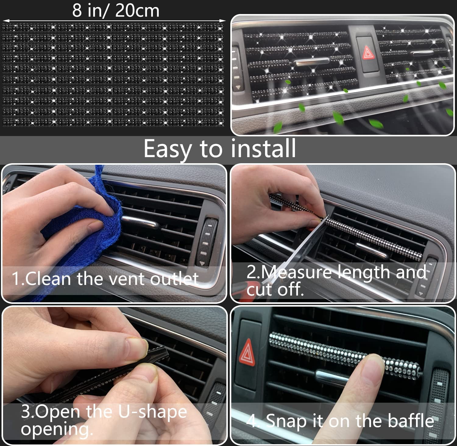 27 PCs Black Bling Car Accessories Set for Women, Steering Wheel Covers Universal Fit 15 Inch, Bling License Plate Frame, Bling Phone Holder, Bling Car Coasters (Black Diamond)