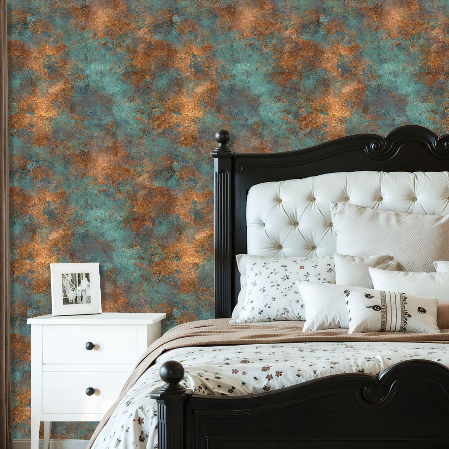 Peel and Stick Wallpaper Abstract Turquoise Copper Metallic Texture Weathered Wall Mural 23.6in x 9.8ft Self Adhesive Removable Wall Paper Renter Friendly Wallpaper for Nursery Bedroom Cabinets