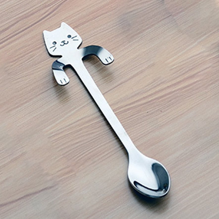 Cute Cat Spoon Long Handle Spoons Flatware Coffee Drinking Tool Kitchen