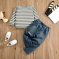 thumbnail image 3 of MEZZALL Baby Boy Elephant Stripe Long Sleeve Tops With Denim Pants Soft Casual Outfits Toddler Autumn Cartoon Playwear Boho Clothing Sets, 3 of 3
