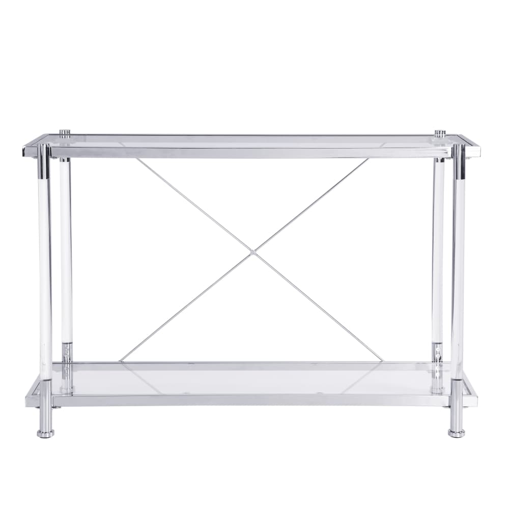 Tcbosik 43.3" Console Table with Open Shelf, Modern Sofa Table with Glass Top and Acrylic Legs, Entryway Table for Living Room, Hallway, Foyer, Chrome
