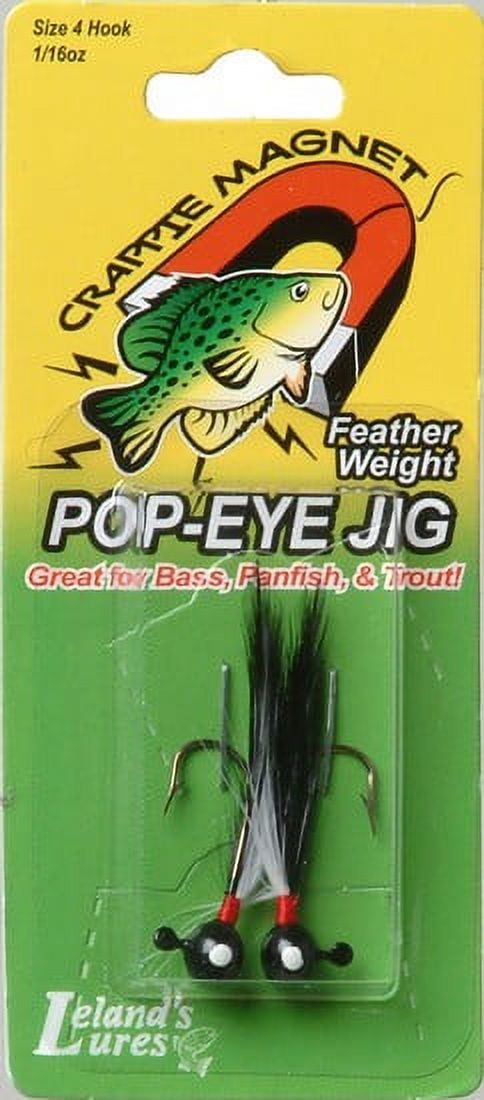 (3 pack) Leland Lures Featherweight 1/16 Oz. Pop Eye Jig White/Black Size 4 Hook