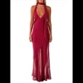 thumbnail image 1 of Vestido de Cóctel Elegante con Cuello Halter, Sin Mangas, con Volantes y en Forma de o para Mujer. Rojo Vino L, 1 of 7