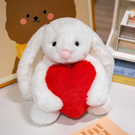 Rabbit Plush Doll,Hold Heart Rabbit Stuffed Animal Long Ears Toy, Suitable for Easter Christmas Birthday Gift(White 11.8in)