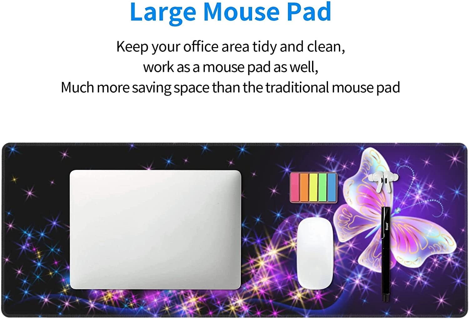 Butterfly Mouse Pad Extended Large Gaming Mouse Pad XL Oversized Desk Pad Stitched Edges 31.5 X 11.8 Inch