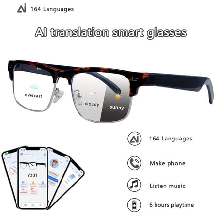 AI Smart Glasses: 164-Language Real-Time Translation for Meetings Calls & Conversations Video & Voice Translation BT 6.0 Music 6H Battery for Business & Daily Global Use