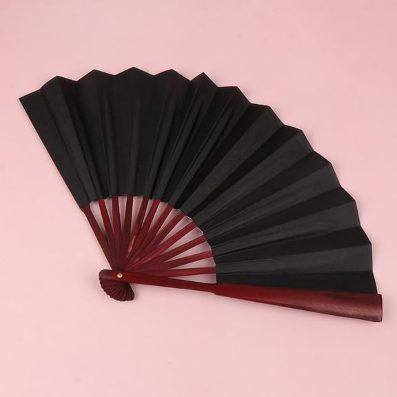 FONDOTIN 2Pcs 8Inch Chinese Style Fabric Folding Fans Black Red Wood Frame Portable Foldable Fan for Women