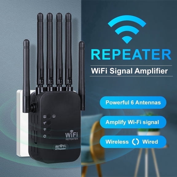Ourlife 6 external antenna Network, 2026 WiFi Extender Wireless Dual-Band WiFi Repeater 1200Mbps, Signal Amplifier Extender Router Long Distance, Black.