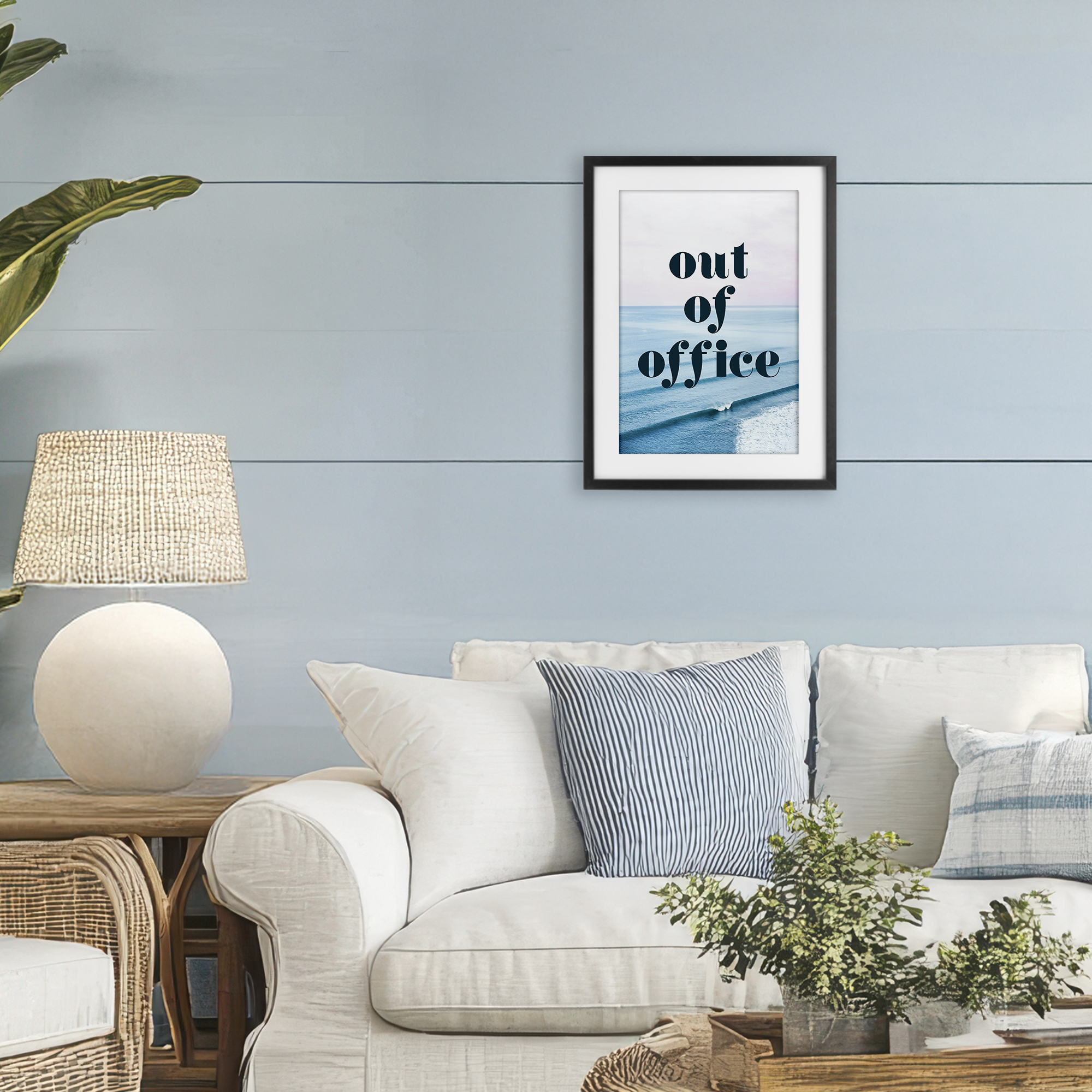 Out of Office Ocean Waves Black Framed Print Under Glass, design by Lil' Rue