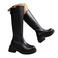 thumbnail image 2 of Women's Platform Knee High Boots, Leather Wide Calf Chunky Heel Square Toe Back Zipper Motorcycle Boots, 2 of 7