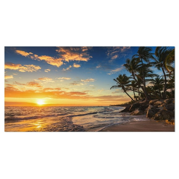 Designart Paradise Tropical Island Beach with Palms Canvas Wall Art