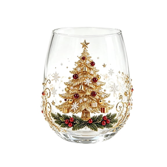 Christmas Glass Cup,12oz,Xmas Festival Holiday Glassware,Home Kichen Bar Dinking Soda Ice Water Coffee Beverage Cup,Evening Party Drinkware Suppies