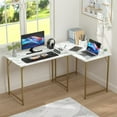 thumbnail image 2 of YRLLENSDAN Computer Desk with Metal Frame, Office Desk for Home Office, Modern Simple Style writing Desk, 40 Inchs, Adjustable Feet, (Gold), 2 of 7