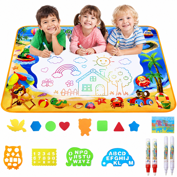 Water Doodle Mat, 40x32 inches Water Drawing Mats for Toddlers, Water Drawing Mat, Painting Mat Kids Educational Learning Toys for Over 1 Year Old Girl Birthday Gifts