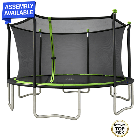 Sportspower BouncePro 14ft Trampoline Meets ASTM Safety Standards, Heavy-Duty Rust-Resistant Steel Frame, UV-Resistant Jump Mat & Safety Net