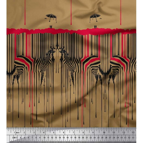 Soimoi Brown Velvet Fabric Umbrella & Wild Animal Skin Printed Fabric 1 Yard 58 Inch Wide