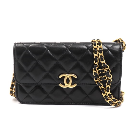 Pre-Owned CHANEL Matelasse Flap Phone Holder Shoulder Bag, Black, AP3106, Women's (Good)