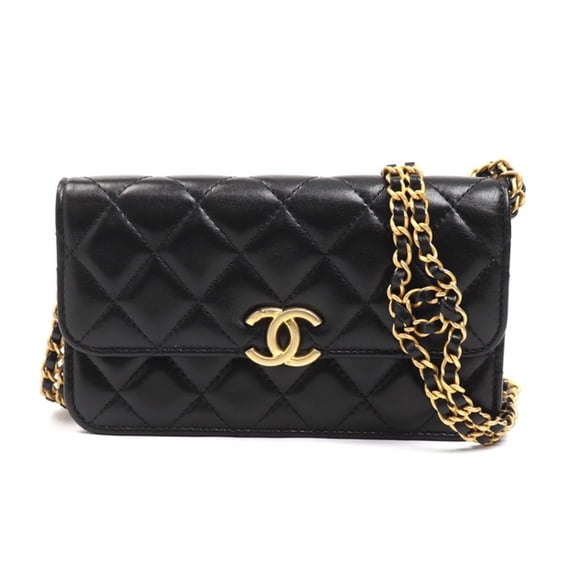 Pre-Owned CHANEL Matelasse Flap Phone Holder Shoulder Bag, Black, AP3106, Women's