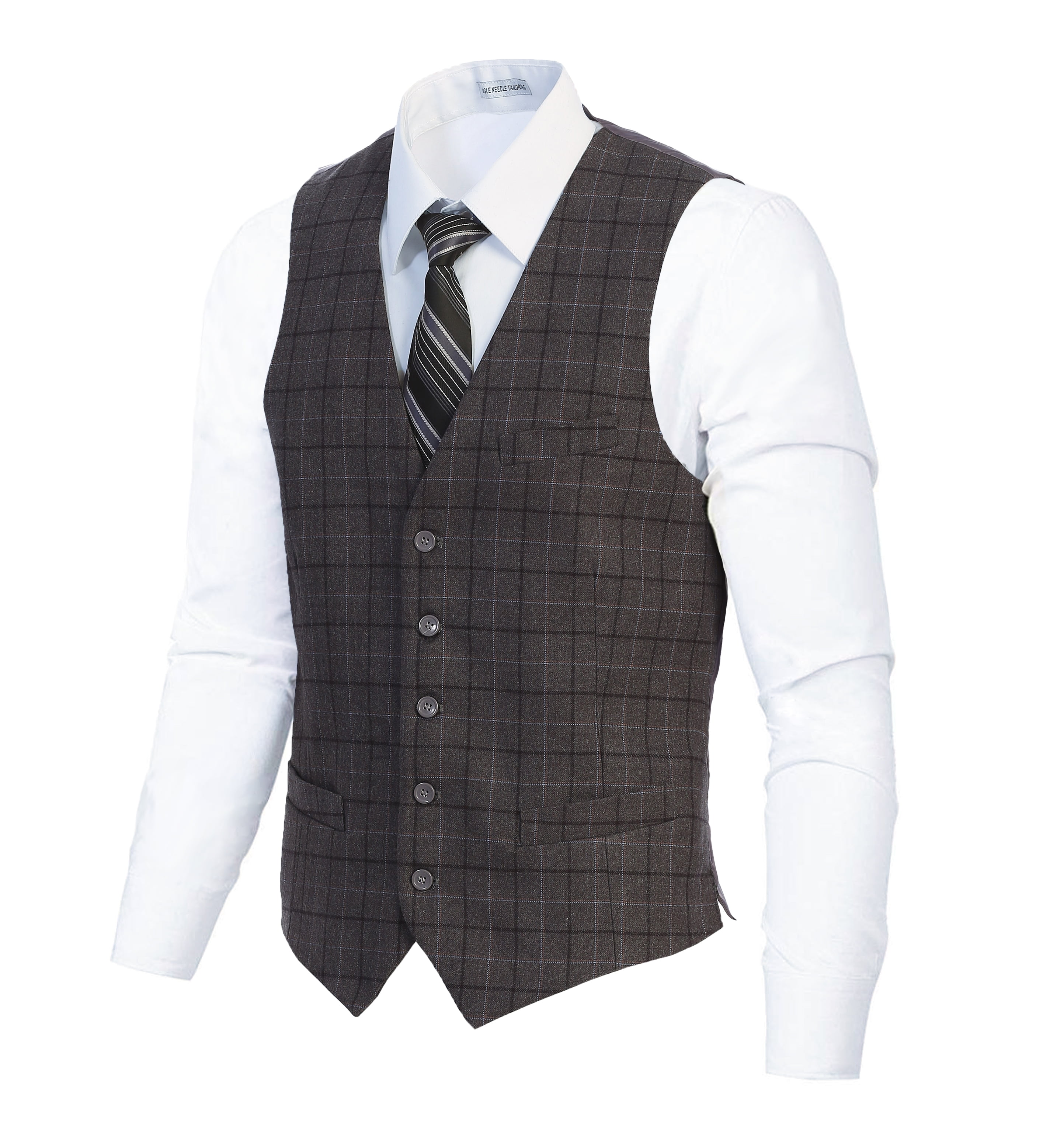 Mens Classic Tweed Suit Vest Herringbone Slim Fit Waistcoat for Wedding Groomsmen