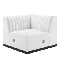 Modway Conjure Modern Channel Tufted Fabric Left Corner Chair in White