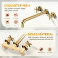thumbnail image 4 of WOWOW Wall Mount Tub Filler Gold Bathtub Faucet Long Spout Reach 2 Cross Handles Tub Faucet with Brass Rough in Valve Included, 4 of 9