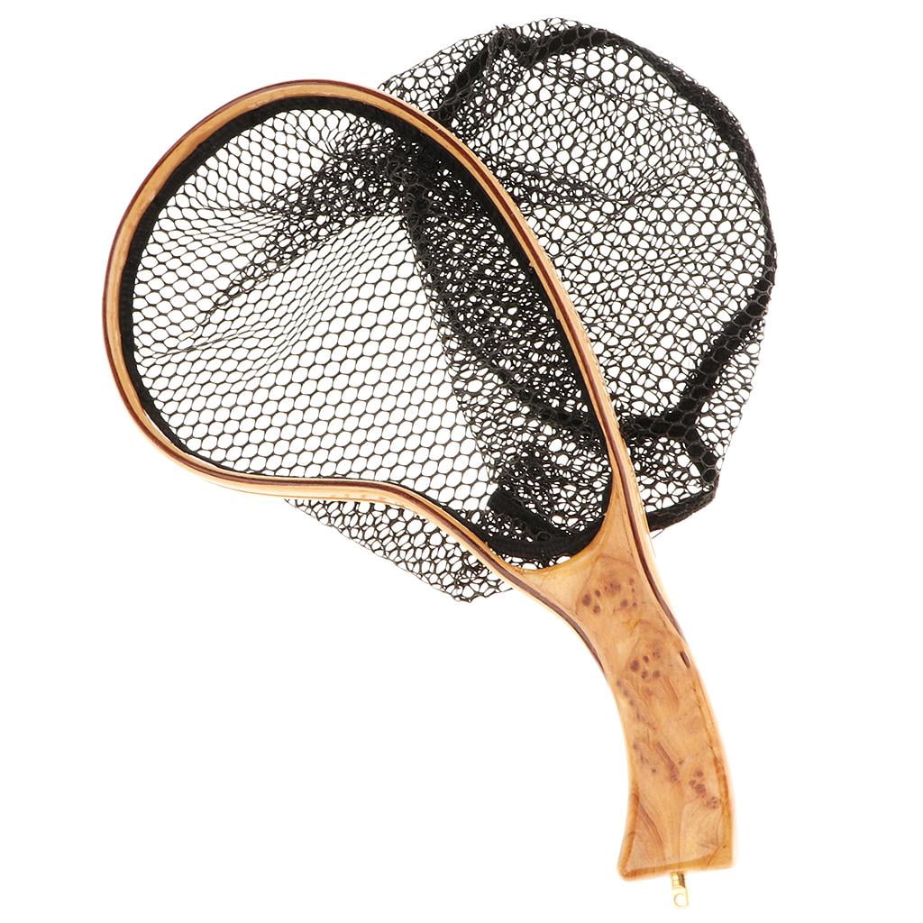 Axioma Fishing Landing Net with Wooden Frame and Soft Rubber Mesh for Trout Fishing as