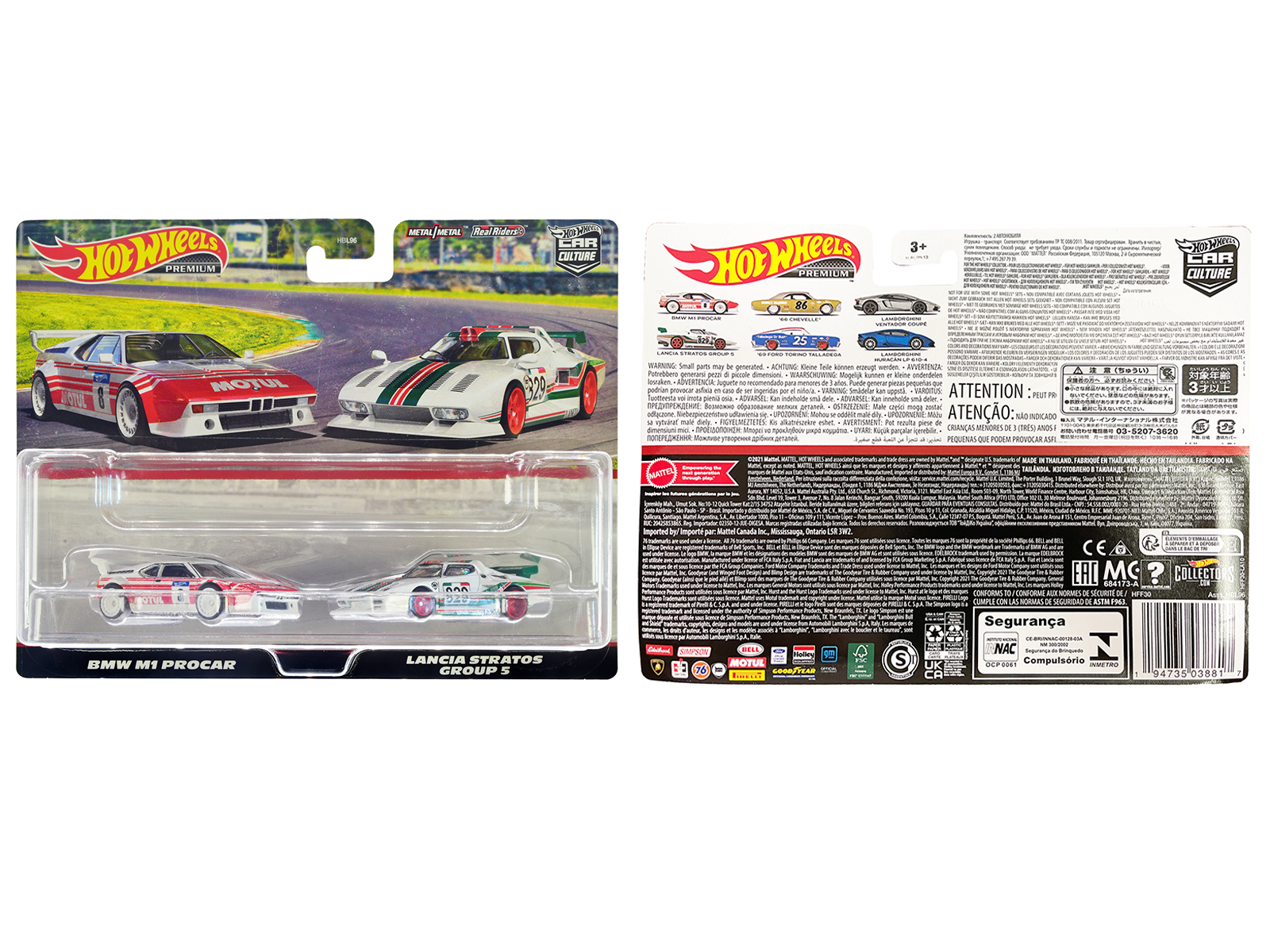 BMW M1 Procar #8 White w/Red Stripes & Lancia Stratos Group 5 #829 White w/Stripes Set of 2 Diecast Model Cars by Hot Wheels