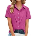thumbnail image 5 of Women's Linen Tops Lapel Short Sleeve Shirts Summer Button Tunic Blouse, 5 of 8