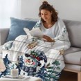 thumbnail image 3 of Blue Snowman Christmas Throw Blanket,Flannel Fleece Blanket with Striped Design for Couch,Xmas Snowflake Eucalyptus Leaves Wooden Soft All Season Plush Blankets for Sofa Office Chair 30"x40", 3 of 9