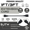 thumbnail image 4 of DSstyles 2Pack Power Extension Cord 3Ft 16AWG Outdoor Extension Cable Heavy Duty Power Cord Extension with 3 Prong Grounded 16/3 SJTW 125V 13A 1625W Power Cable for Indoor Outdoor UL Listed, 4 of 8