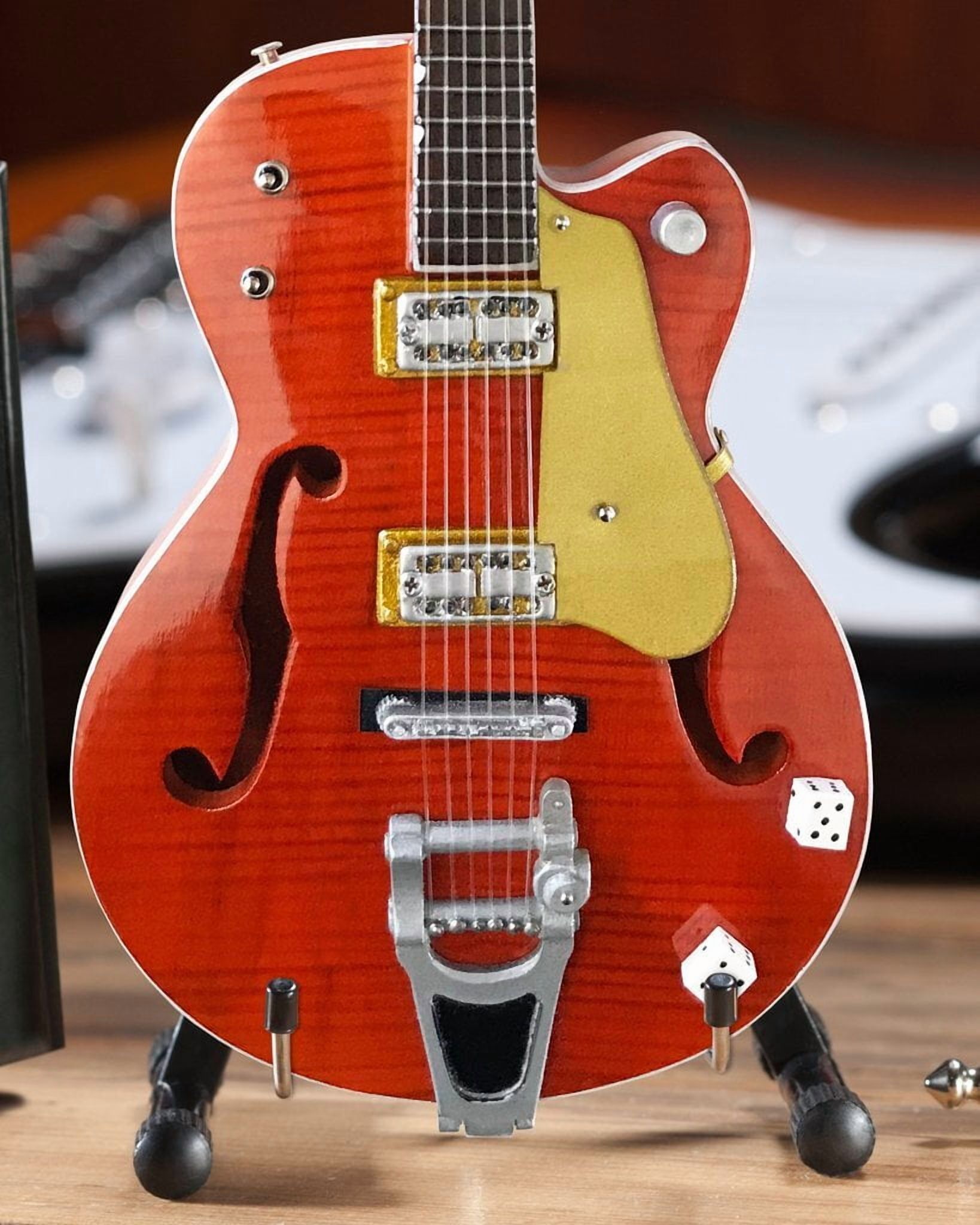 Brian Setzer Gretsch Nashville Orange Dice Hollow Body 10 Inch Miniature Guitar