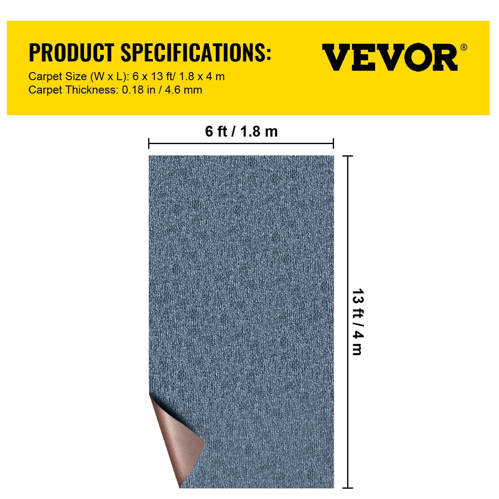 VEVOR Boat Carpet 6x13' Indoor Outdoor Marine Carpet Rug - Size Optional - 32 oz. waterproof patio Anti-slide rug, Gray