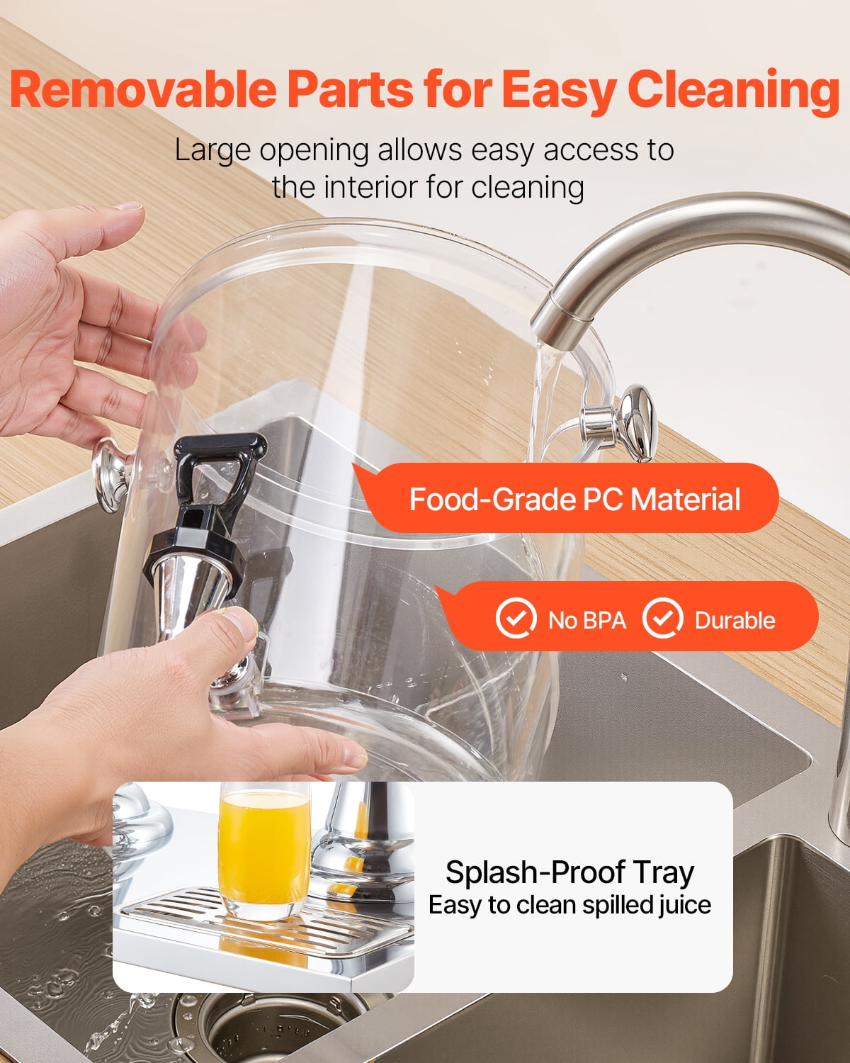 VEVOR Beverage Dispenser, 2.1 Gallon x 2 Drink Dispenser for Parties, Stainless Steel + Plastic Juice Dispensers with Spigot Ice Chamber Tray, Iced Tea Lemonade Dispensers, for Restaurants, Hotels