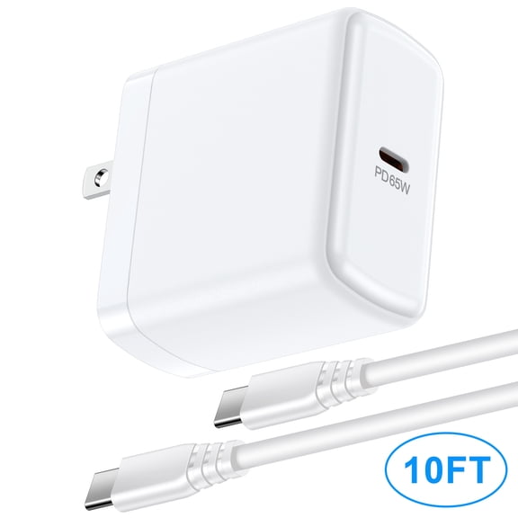 65W USB-C Charger,HopePow Foldable Plug PD 65W Fast Charging with 10ft Charging Cable Cord Compatible with iPhone17/16/15/Samsung Galaxy s26 Ultra,White