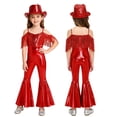 thumbnail image 1 of Moggemol Combinaison Évasée à Sequins pour Filles avec Chapeau Fedora pour Jazz Hip Hop Disco Danse Rouge 6, 1 of 6