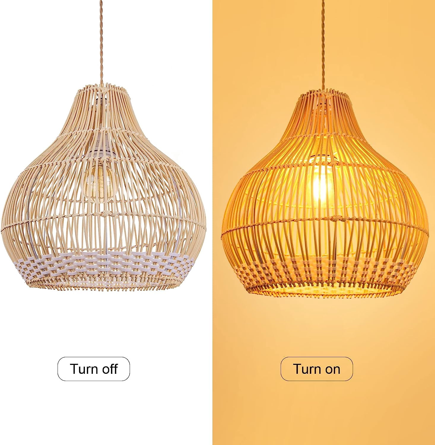 Arturesthome Coastal Rattan Pendant Light Round Lamp Wicker Chandelier Handmade Woven Hanging Ceiling Lighting Fixtures Lampshade