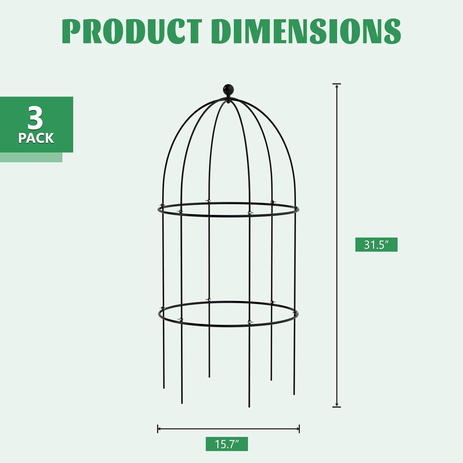 Lilypelle Garden Trellis for Climbing Plants Outdoor, Tomato Cage Metal Obelisk Trellis Plant Trellis for Potted Plant, Flower Trellises Plant Cages Peony Cages Plant Support (Black, 3 Pack)