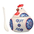 thumbnail image 2 of FKSZLL Ceramic Salt Cellar with Lid and Spoon 13 OZ Large Chicken Shape Salt Jar Holder for Counter Coffee Sugar Spice and Candy Container for Countertop,Blue, 2 of 10
