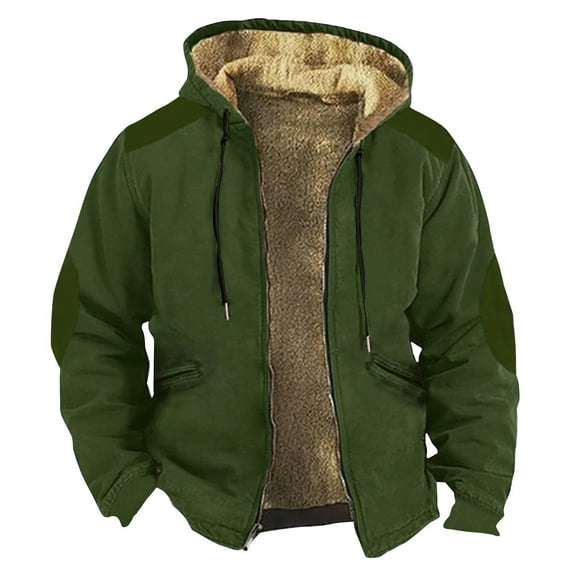 LISTHA Mens Winter Coats With Hood Fleece Lined Full Zip Coat Waterproof Fashion Graphic Sport Jacket Army Green 4XL