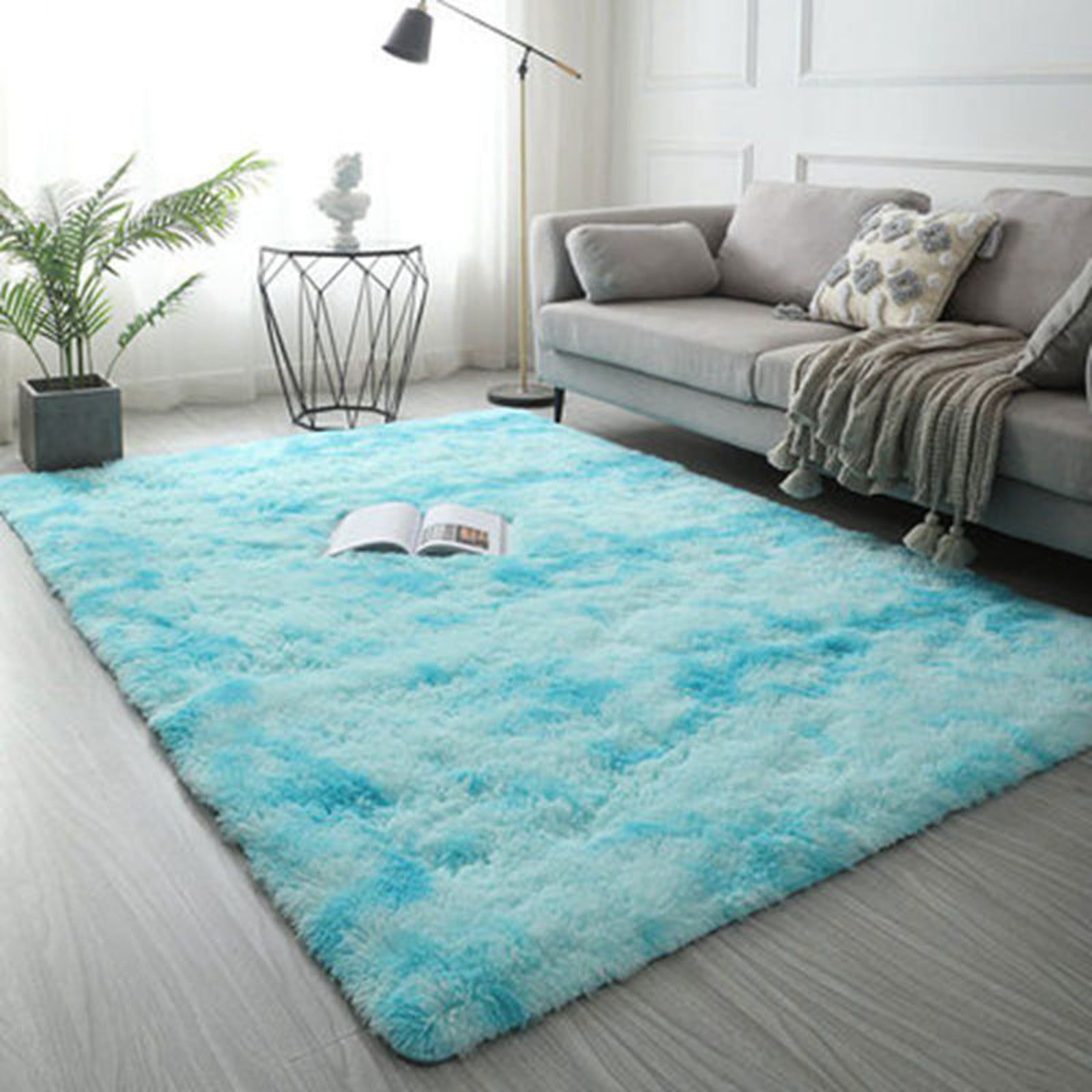 Plush Soft Fluffy Rug Soft Living Room Bed Large Carpet Bedroom Floor Mat Decor Light Blue -