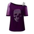 thumbnail image 4 of Yuanlong Womens Tshirts One Shoulder Mesh Short Sleeve Rhinestone Graphic T-Shirts Loose Summer Streetwear Fashion Tops, 4 of 5