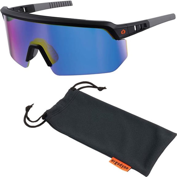 Ergodyne B3139646 Skullerz AEGIR-MI Half Frame Safety Glasses Blue Mirror Lens Matte Black Frame