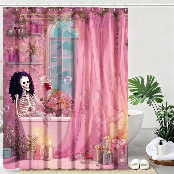 Gothic Skull Shower Curtain Funny Retro Floral Shower Curtains for Bathroom Waterproof Fabric Bath Curtain Decor with Hooks